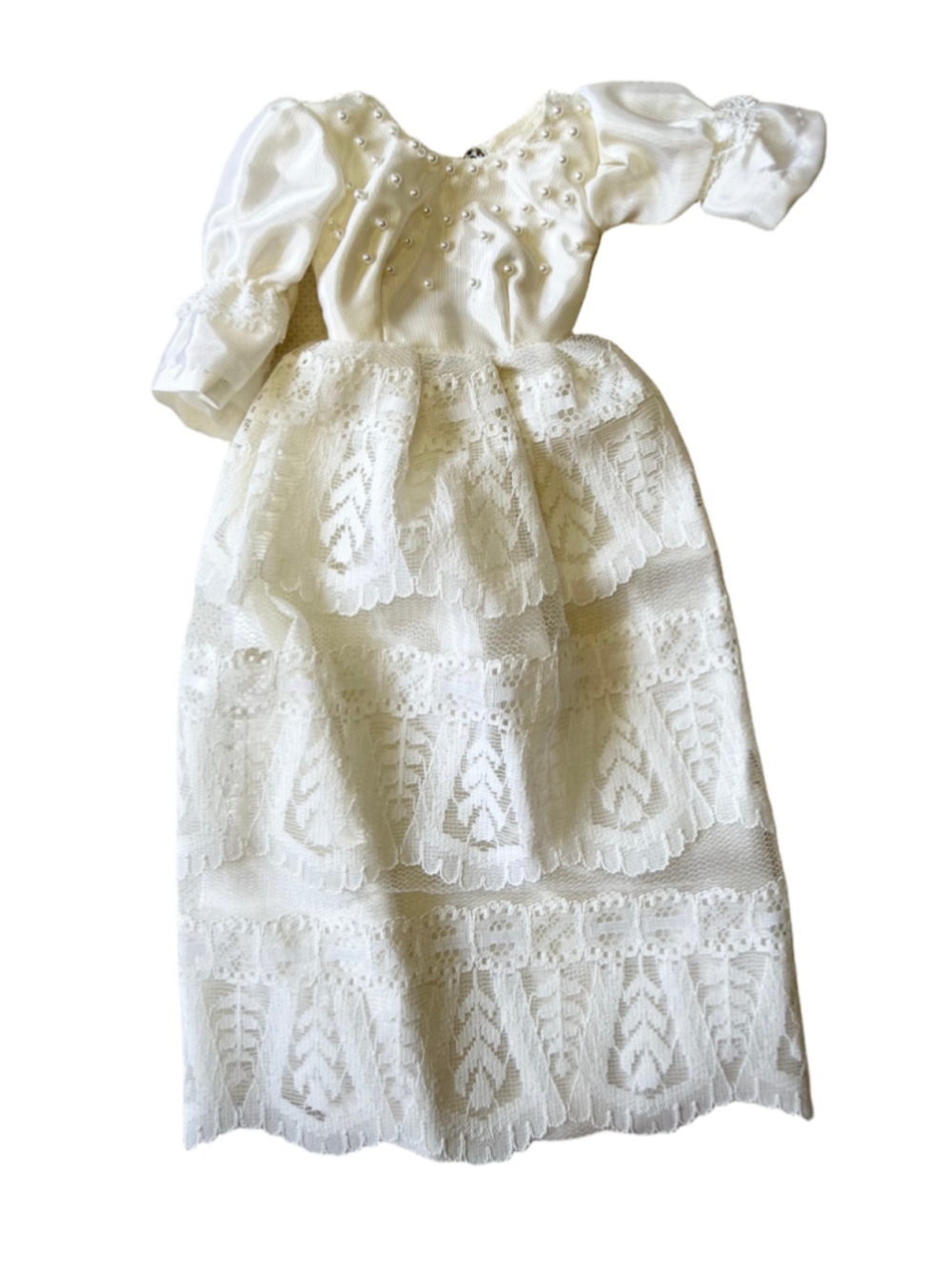 Vintage Barbie - Clone doll Pearl Studded Bodice Tiered Lace Wedding Dress